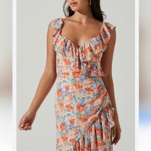Astr The Label Mahalia Dress In Blue And Orange Floral Size Small